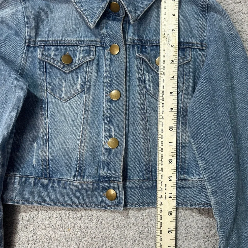 GB‎ Girls Denim Jacket Cropped Distressed Large Blue Aesthetic Trucker Outerwear